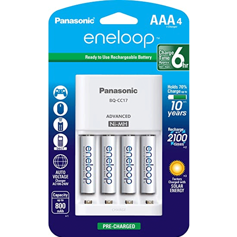 Panasonic BK-4MCCA4BA eneloop AAA 2100 Cycle Ni-MH Pre-Charged Rechargeable  Batteries, 4-Battery Pack