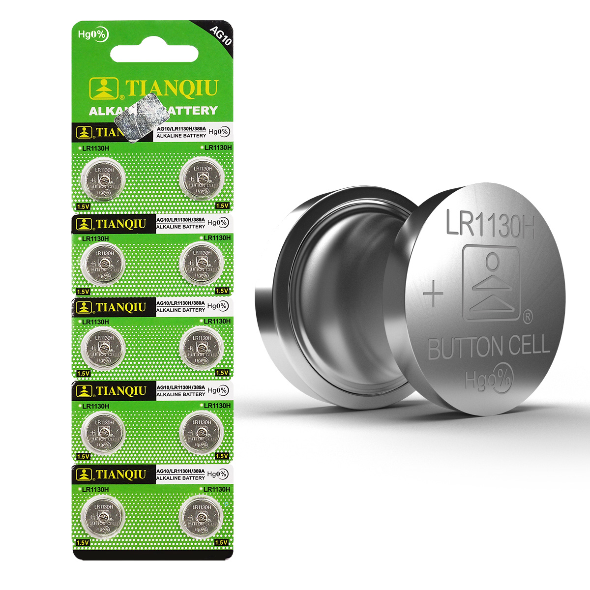 Tianqiu AG10 (LR1130H) Alkaline Button Cell Battery 1.5V (Strip of 10)
